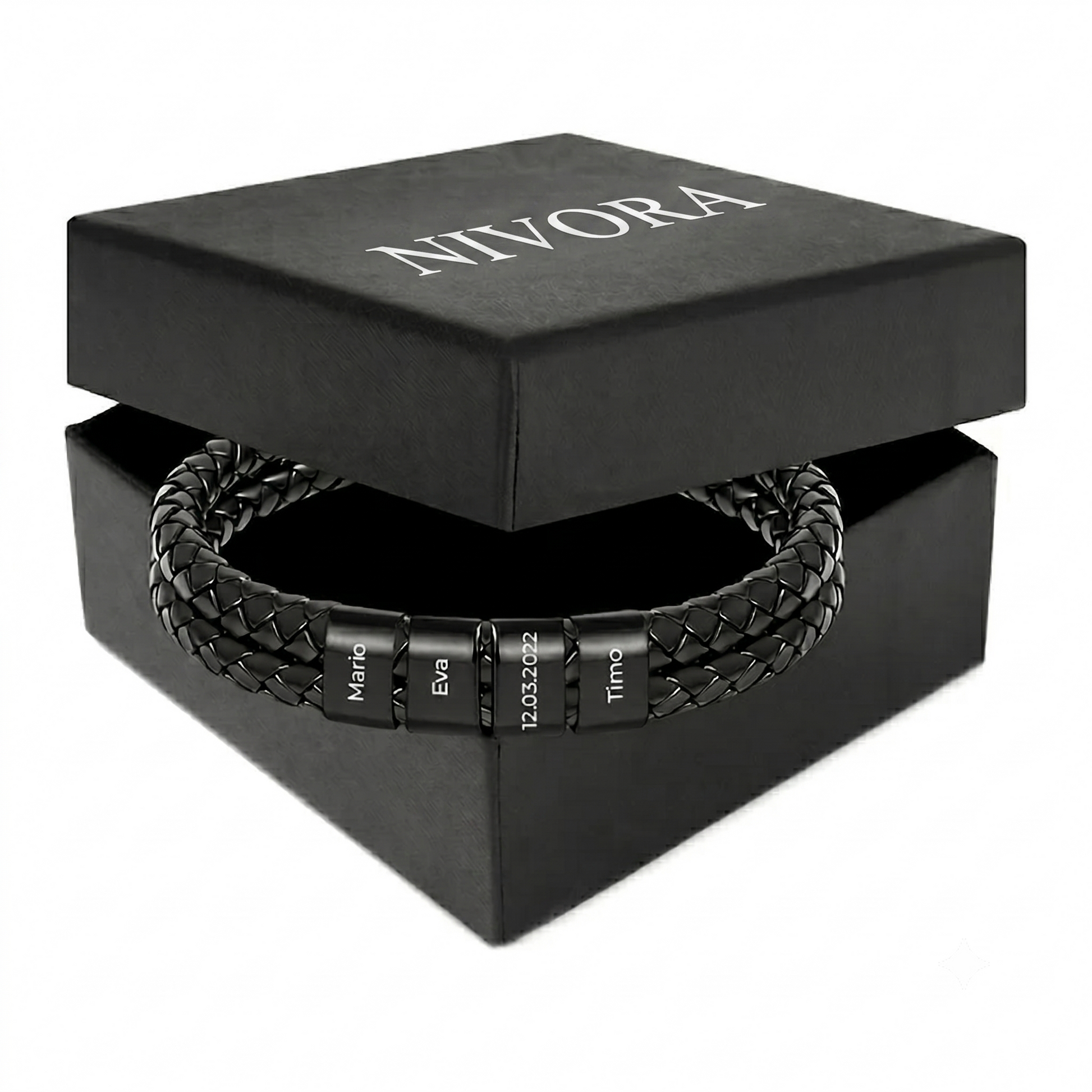 Pulsera de Cuero con Cuentas Grabadas
