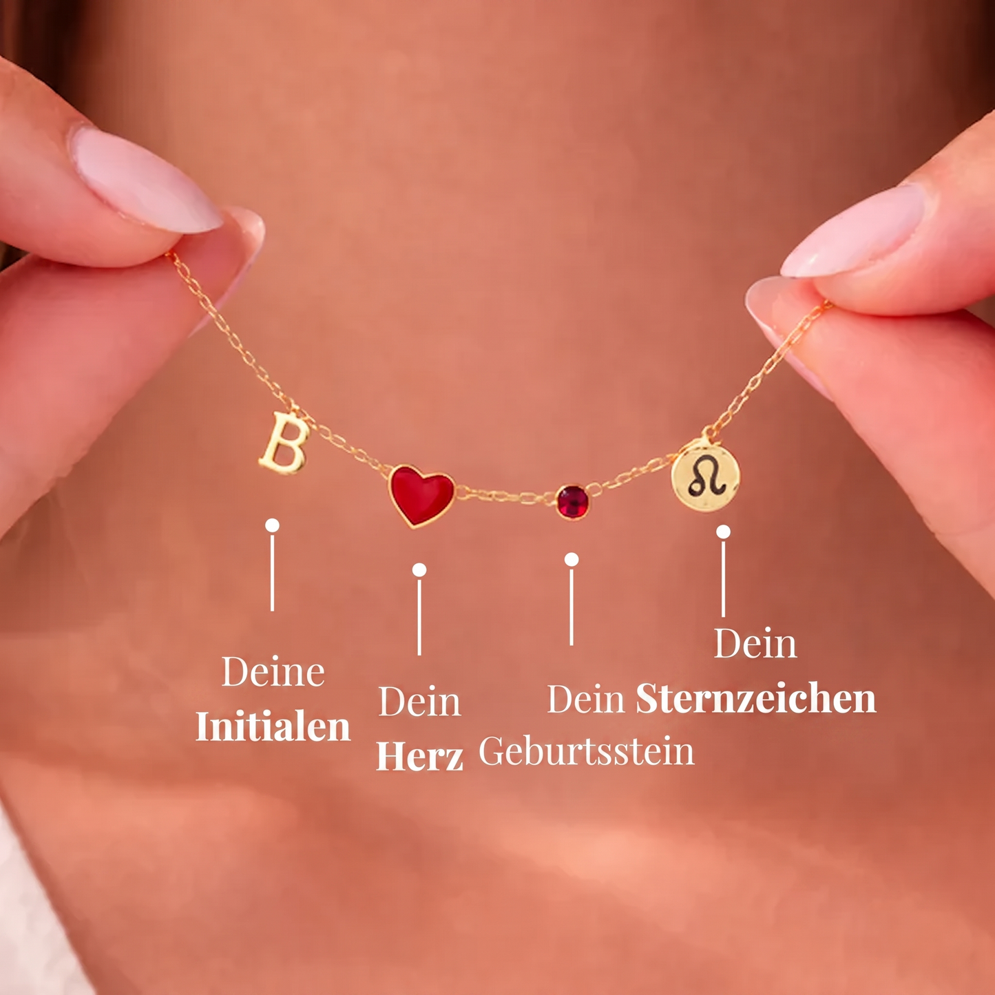 Geburtsstein-Initialkette mit Herz & Sternzeichen