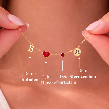 Geburtsstein-Initialkette mit Herz & Sternzeichen