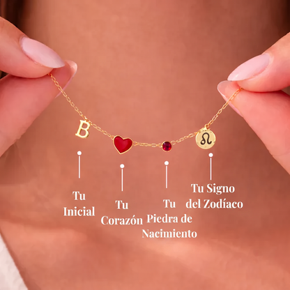 Collar Inicial con Corazón, Piedra y Zodíaco