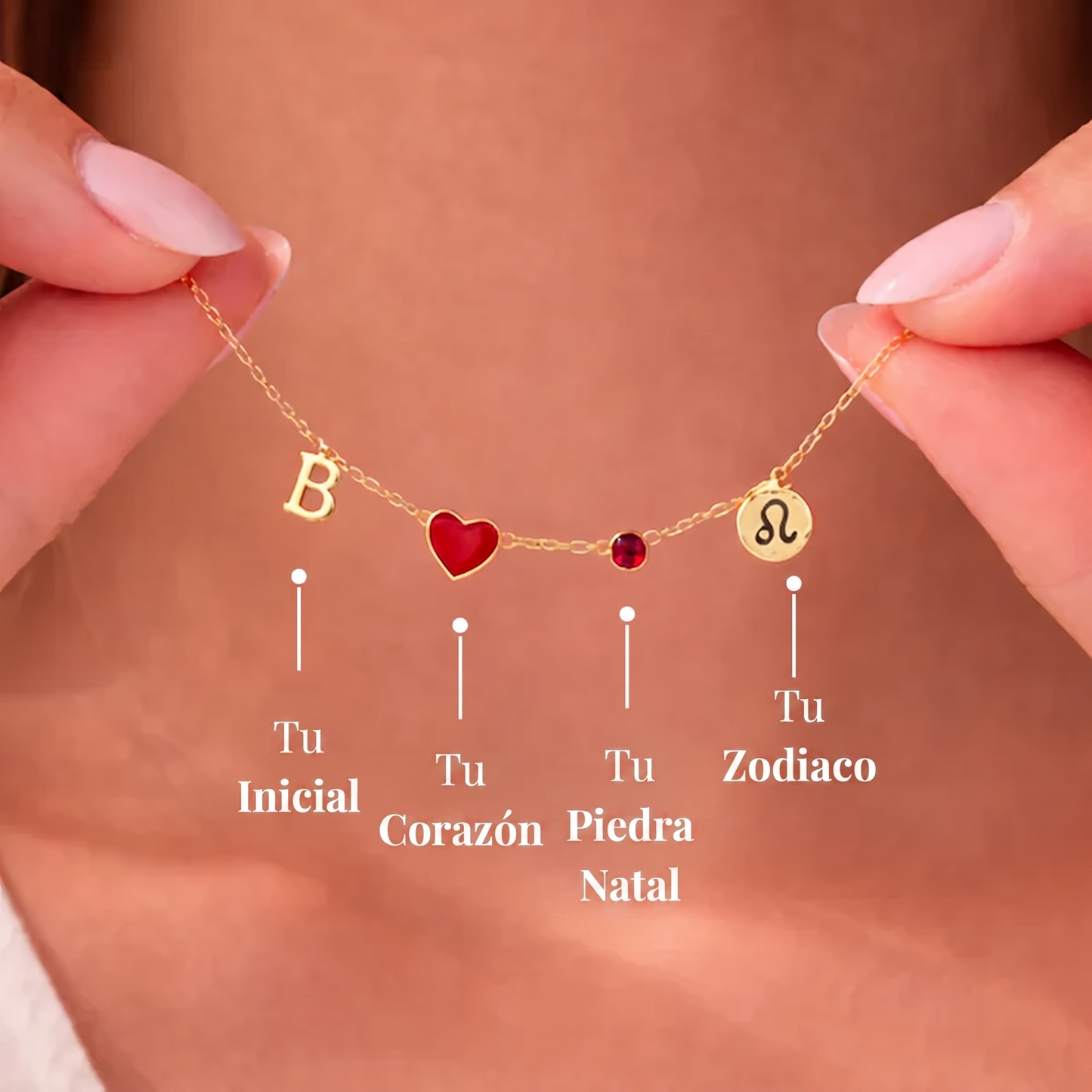 Collar Inicial con Corazón, Piedra y Zodiaco