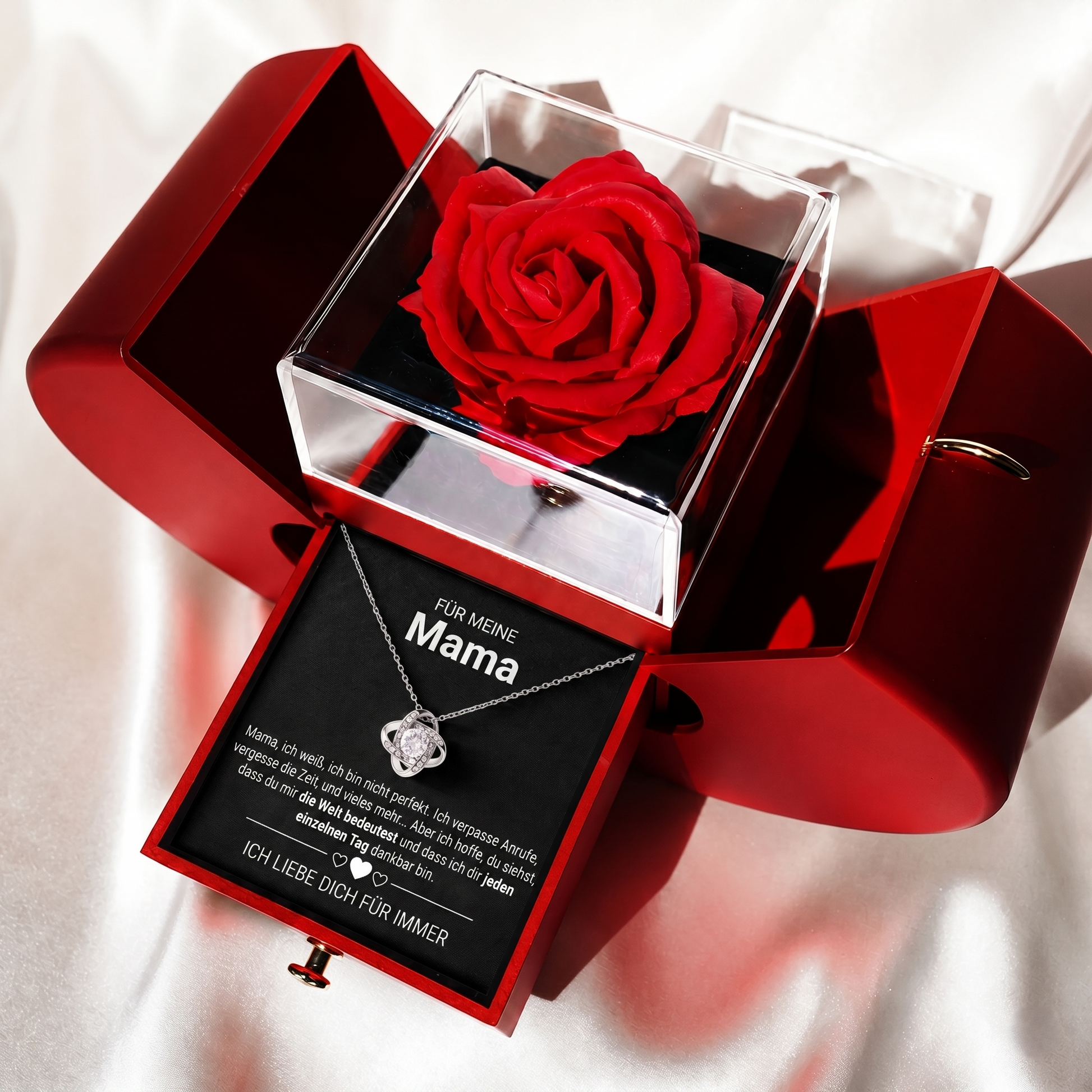 Forever-Halskette in Apfel-Box – Konservierte Rose