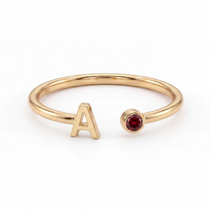 Adjustable Initial  & Birthstone Ring