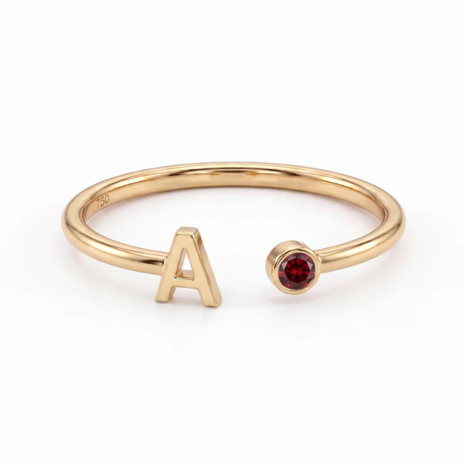Anillo Ajustable con Inicial y Piedra de Nacimiento