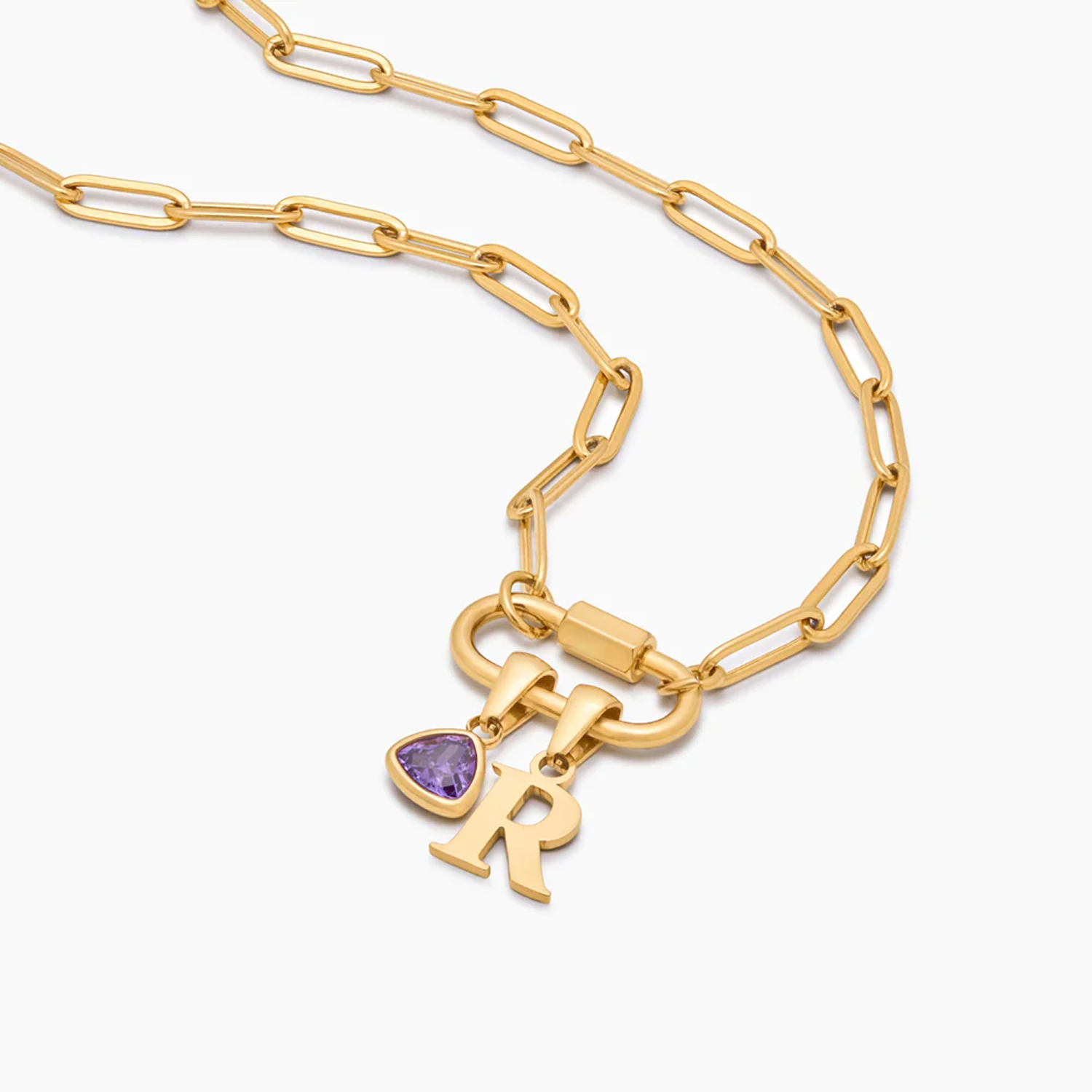 Charm Lock Necklace with Initial & Birthstone