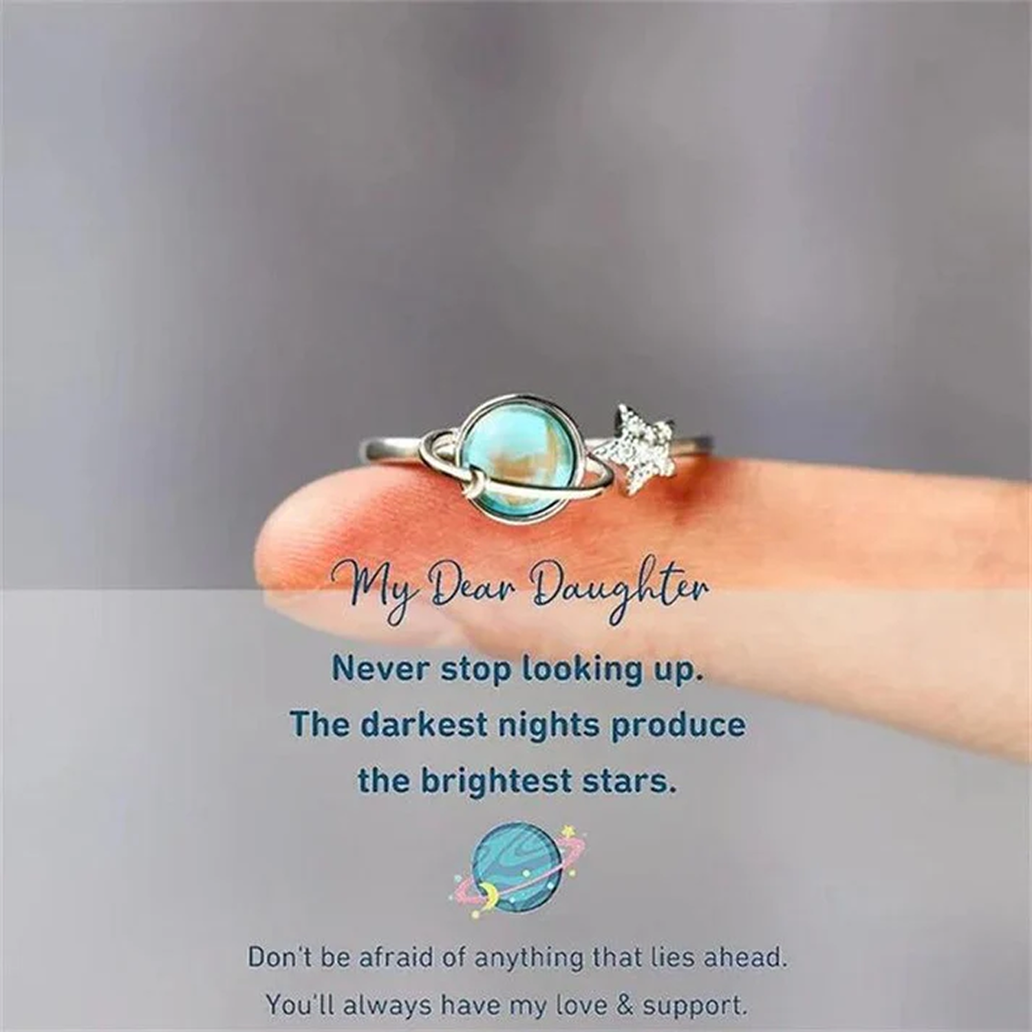 To My Daughter Moon & Star Ring