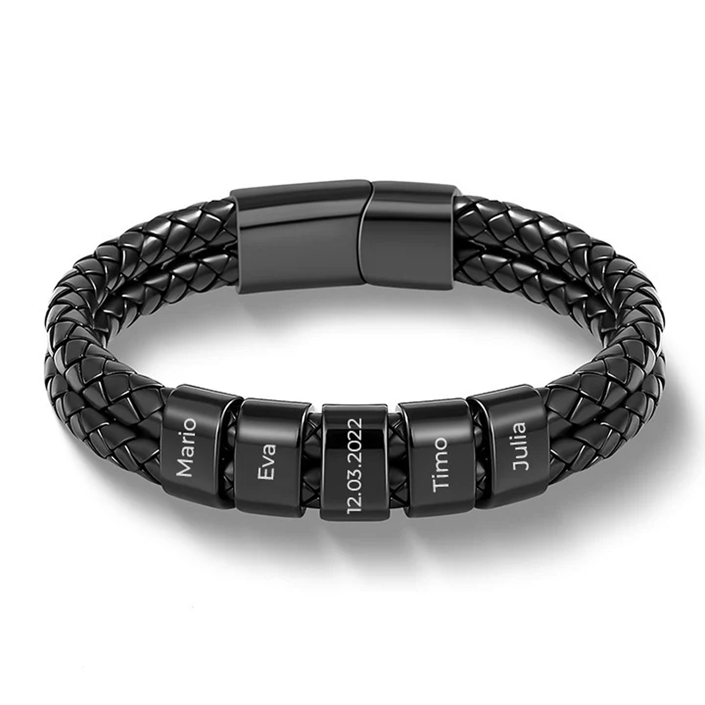 Pulsera de Cuero con Cuentas Grabadas