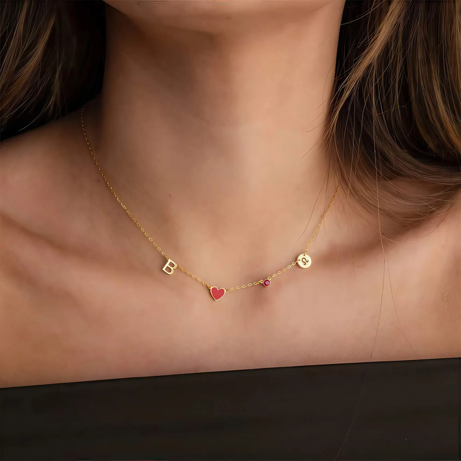 Birthstone & Zodiac Heart Initial Necklace
