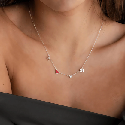 Collar Inicial con Corazón, Piedra y Zodiaco