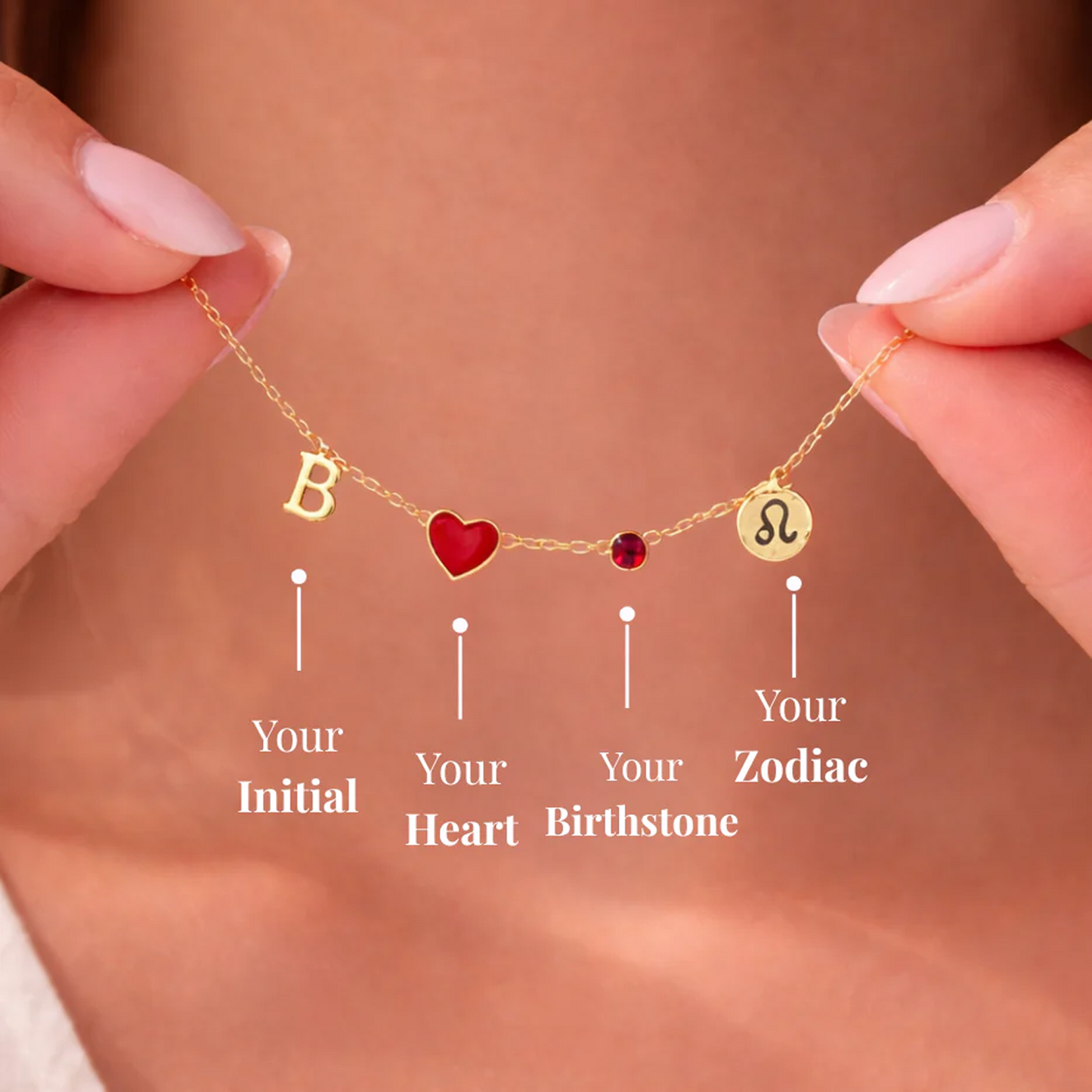 Birthstone & Zodiac Heart Initial Necklace