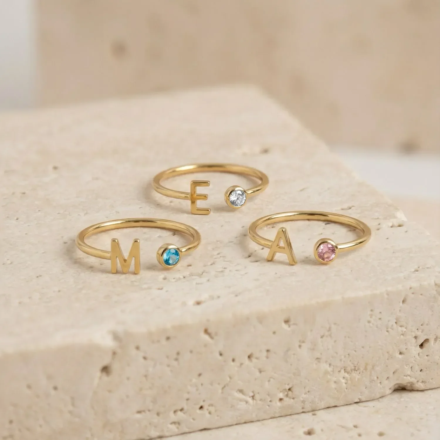 Adjustable Initial  & Birthstone Ring