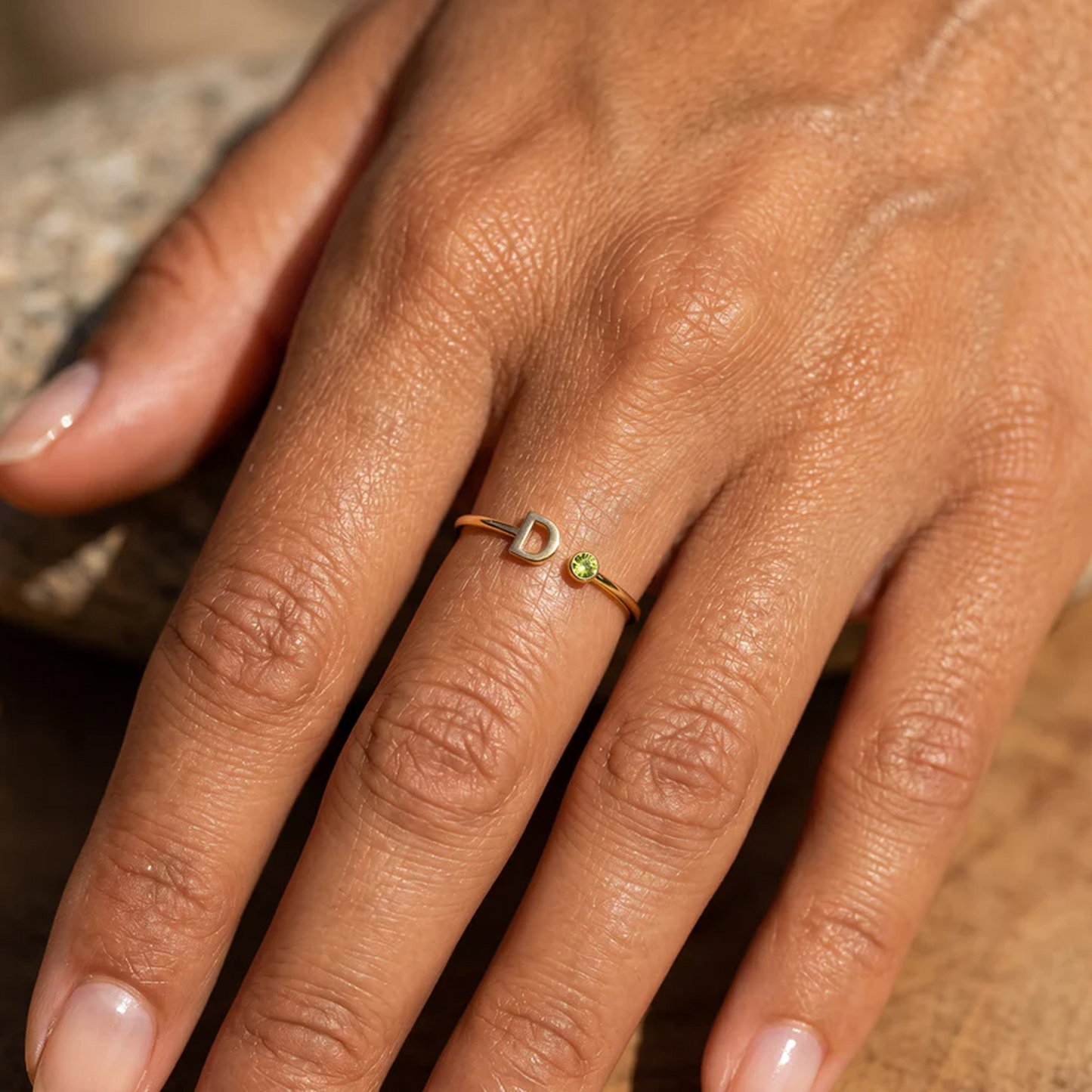 Adjustable Initial  & Birthstone Ring