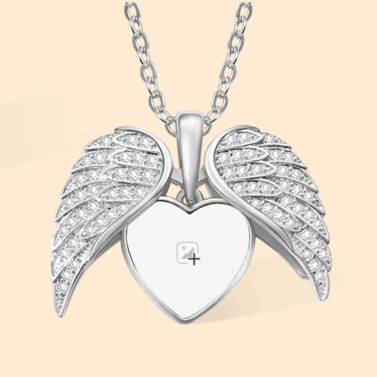 Angel Wings Heart Photo Necklace